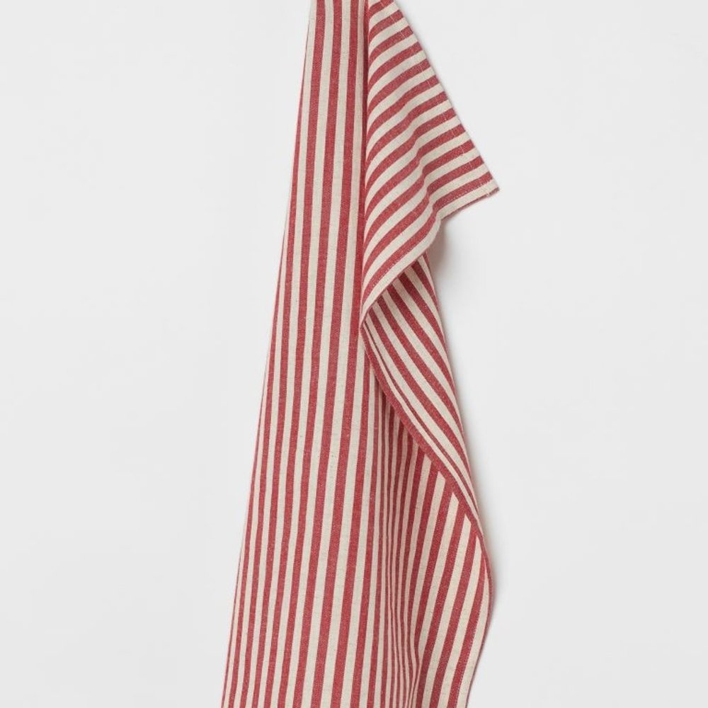 H&M Red/White Striped Linen-blend Tea Towel